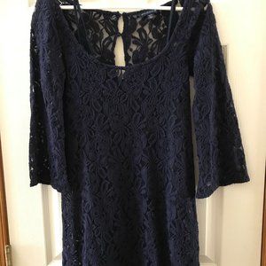 American Eagle Blue Long-Sleeved, Lined Lacey Dress - XS